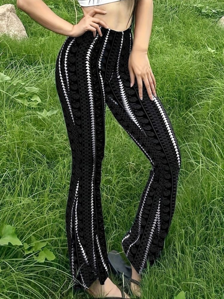 Femmes pantalons rétro imprimé Leggings évasés Sexy coupe ajustée pantalons décontractés Style de rue 2025 printemps été mode pantalons longs