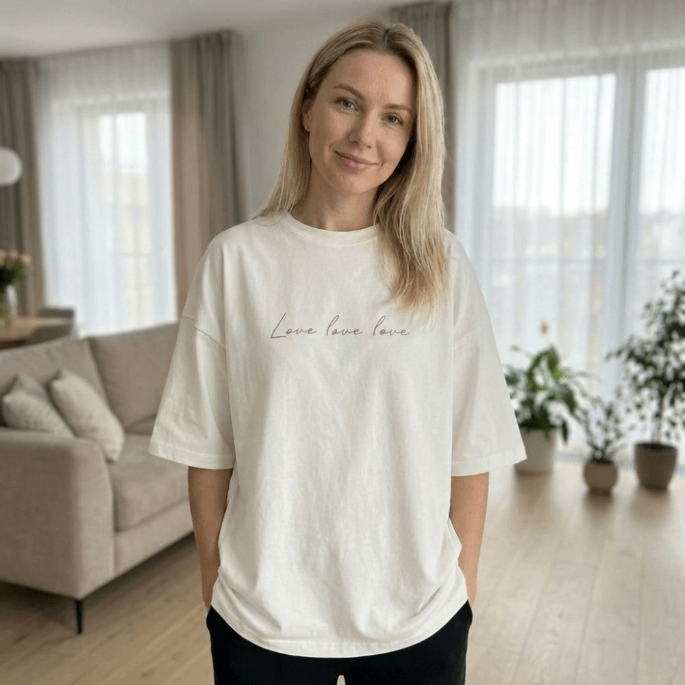 T-shirt ample pour femme à manches courtes, col rond, ourlet droit, imprimé lettres, coupe oversize, style décontracté