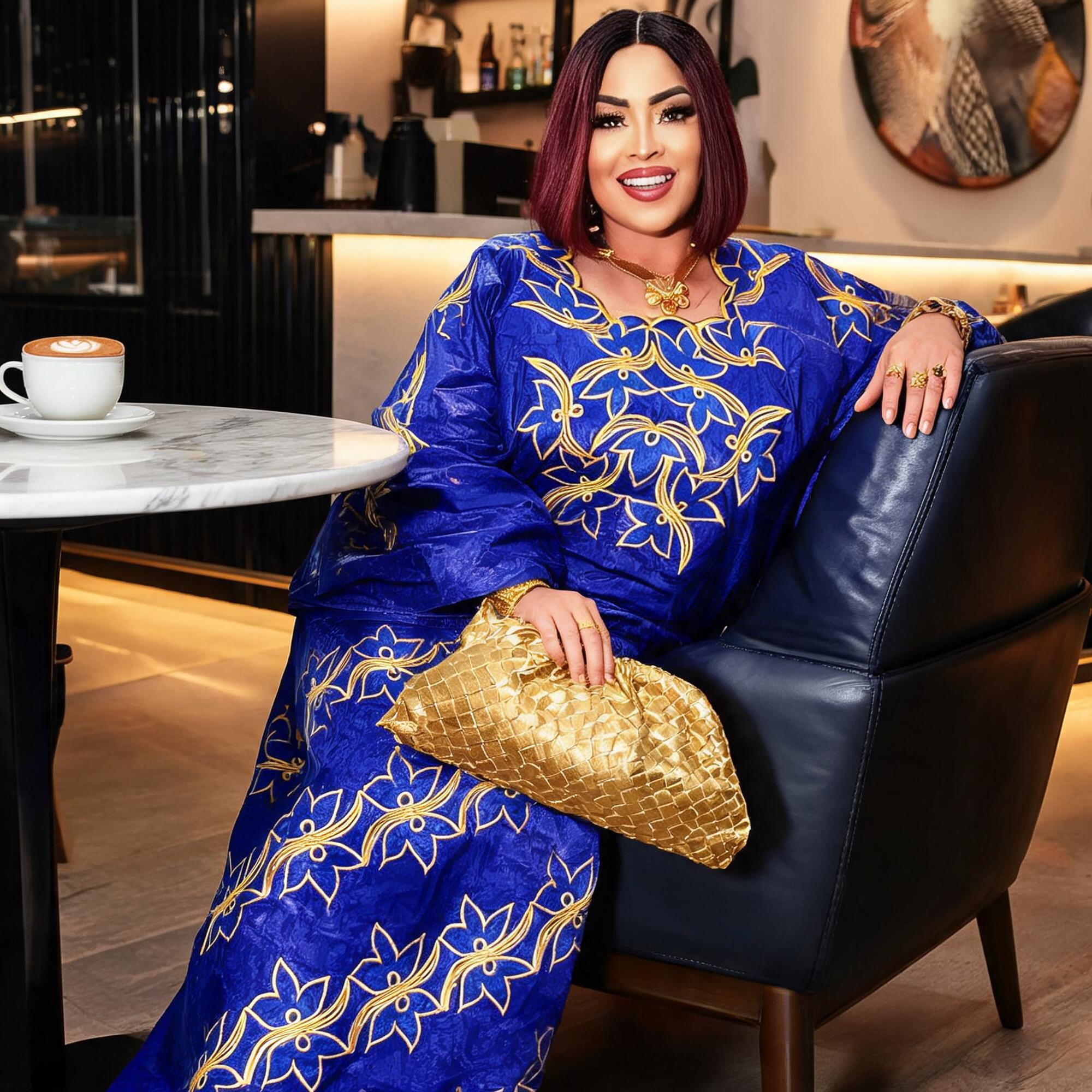 Robes africaines pour femmes grande taille, robe longue avec écharpe, design brodé Bazin Riche