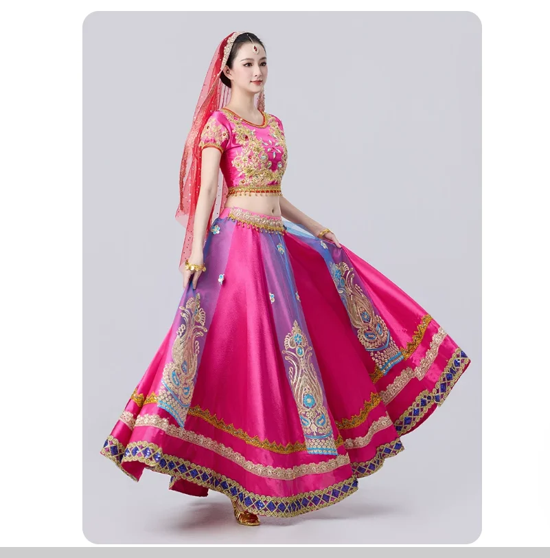 Costume de danse indienne rétro exotique, ensemble jupe longue
