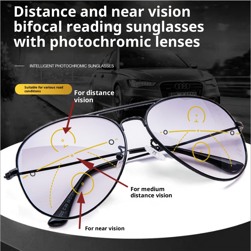 Lunettes de lecture multifocales photochromiques, lunettes de soleil haute définition pour hommes et femmes, adaptées à un usage proche et lointain