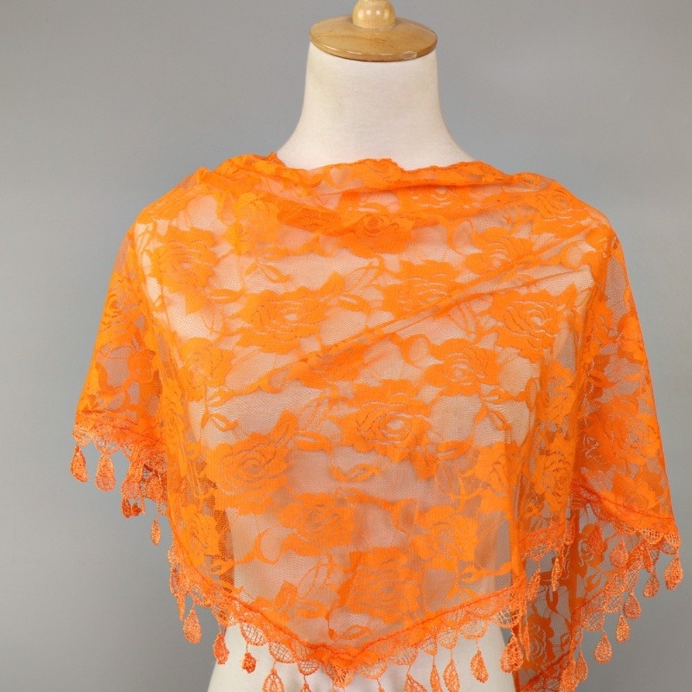 Écharpe vintage en dentelle anti-UV avec pompon, style coréen, imprimée, foulard, bandeau pour cheveux, bandeau triangulaire à fleurs colorées, pour l'église