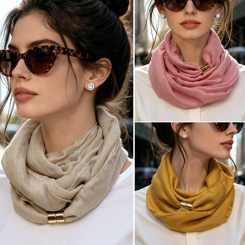 Écharpe de cou élégante française, écharpe polyvalente de couleur unie, écharpe minimaliste sans nœud, chauffe-cou, style de tempérament pour les trajets quotidiens.