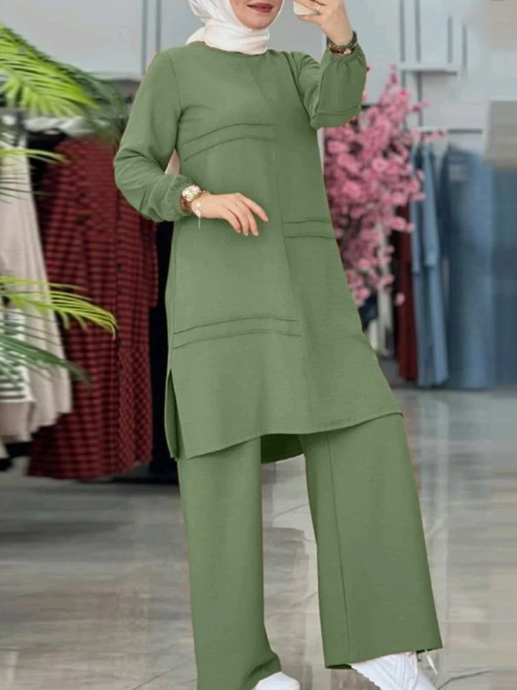 Ramadan deux pièces Ensembles chemise robe et pantalon femmes costumes musulmans chemise Blouse Musulman Ensembles caftan marocain ensembles de robe islamique