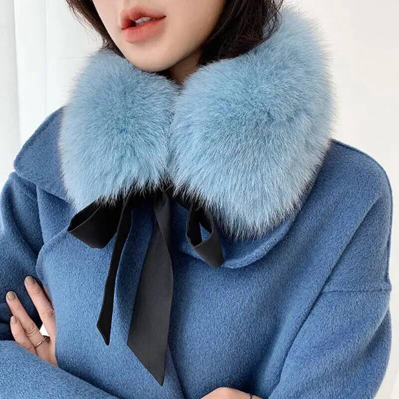 Luxe hiver 100% véritable fourrure de renard écharpe femmes cou garder au chaud naturel fourrure de renard col carré manteau à capuche chaud foulards dames