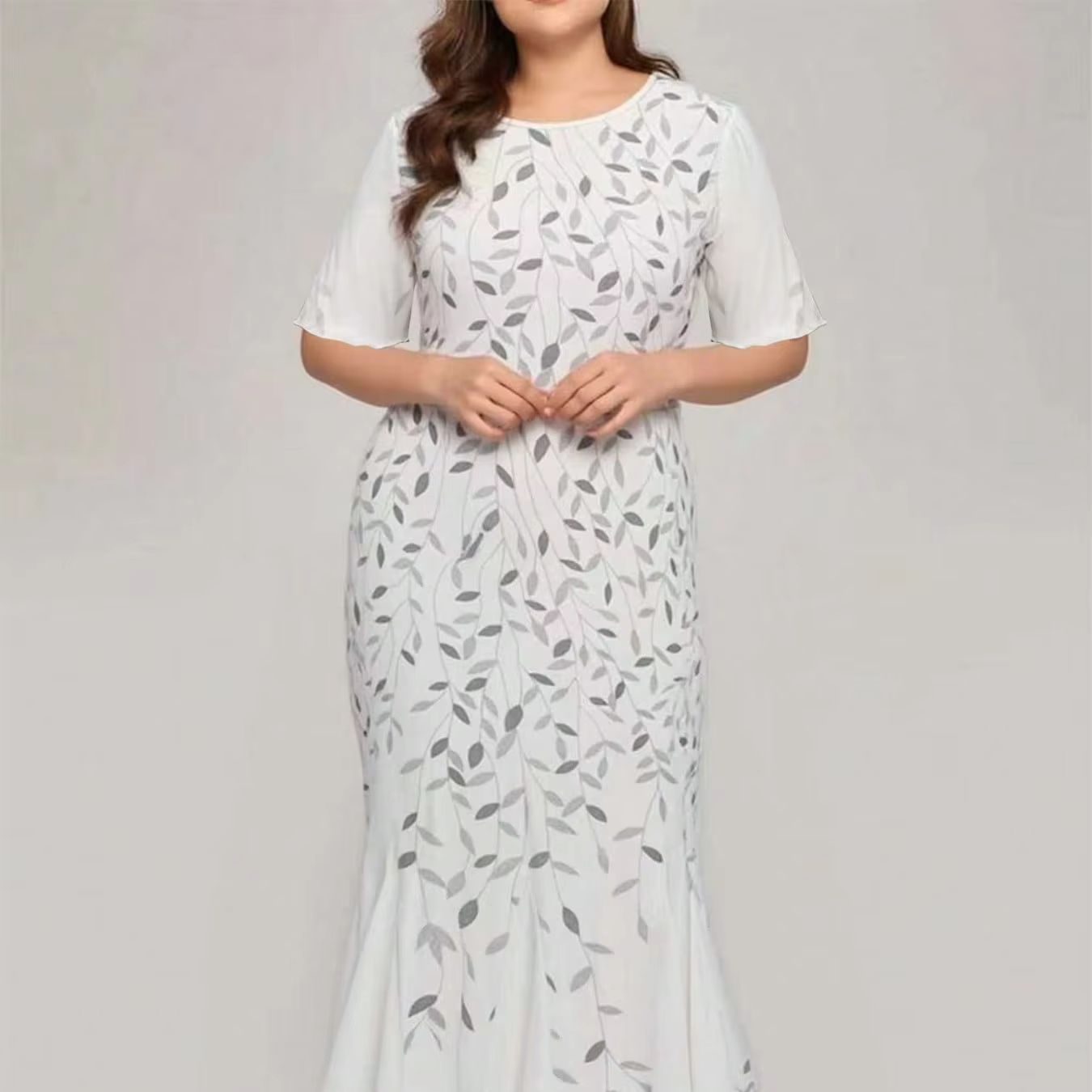 Robe de soirée sirène grande taille pour femme, manches mi-longues, col rond, longue robe de cérémonie, pour invitée de mariage, mère de la mariée