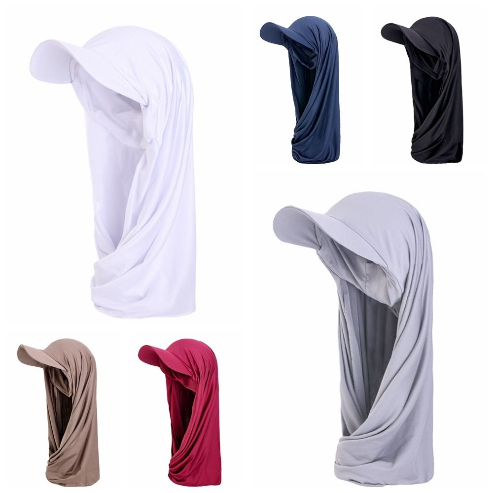 Casquette Bandana Unie Respirante Simple avec Visière, Chapeau Hijab Ajustable en Polyester, Turban Style Moyen-Orient