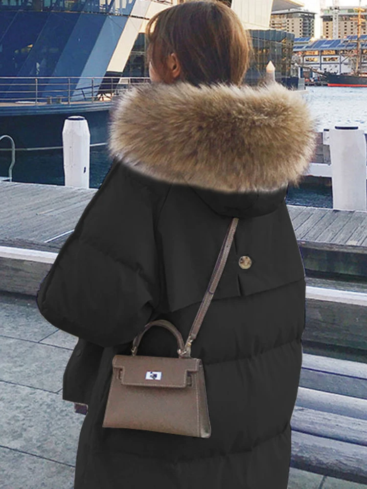 Doudoune longue en coton pour femme, vêtements vintage, manteau chaud, vêtements optiques monochromes, parkas surdimensionnées, automne et hiver