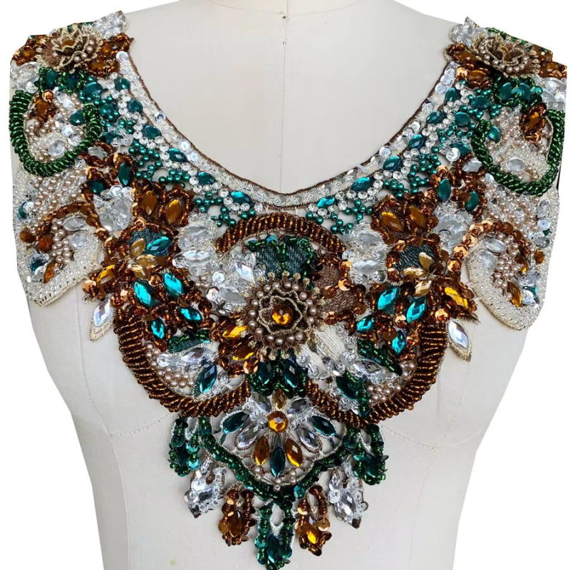 Décoration de vêtements à col en V, 5 styles, Robe musulmane arabe, embellissement en tissu, paillettes faites à la main, matériel en cristal, accessoires