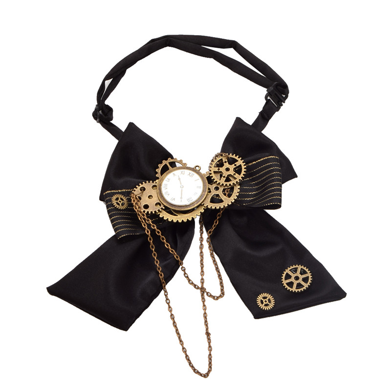 Noeud papillon Steampunk noir, accessoires de Costume unisexe Vintage victorien pour hommes, cravate Punk Gear