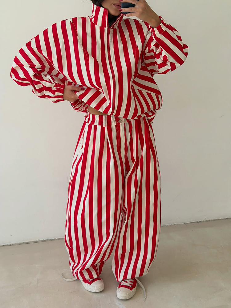 Pantalon ample à rayures tendance pour femme, coupe large, taille boutonnée, polyvalent, mode automne 2026