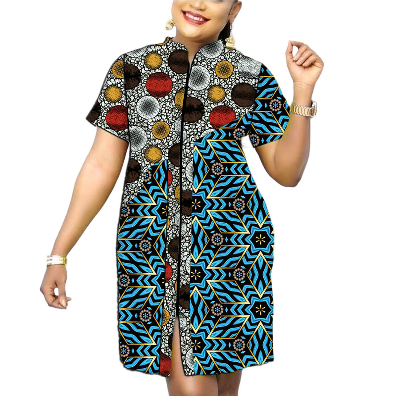 Robe Africaine à Col Montant pour Femme, Tenue sur Mesure, Patchwork, Design Original, Imprimé Coloré, Vêtements d'Été