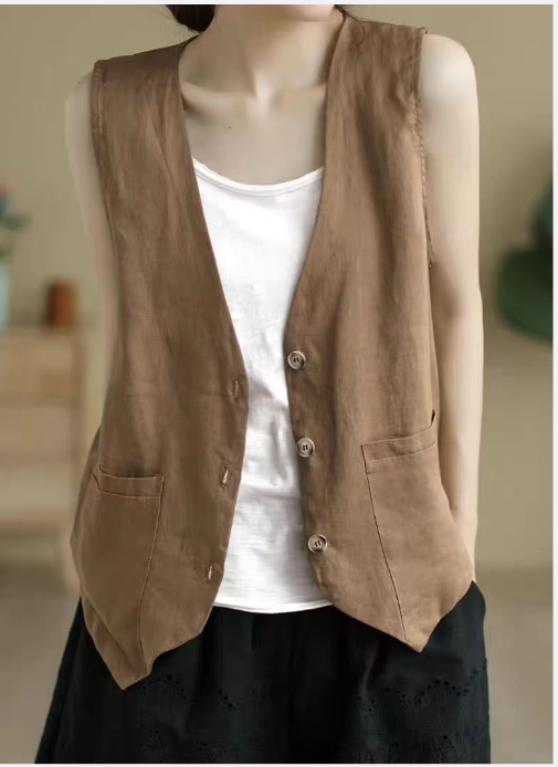 Femmes lin gilet été décontracté sans manches Cardigans veste ample mince décontracté bouton gilet haut femme Streetwear gilet manteau