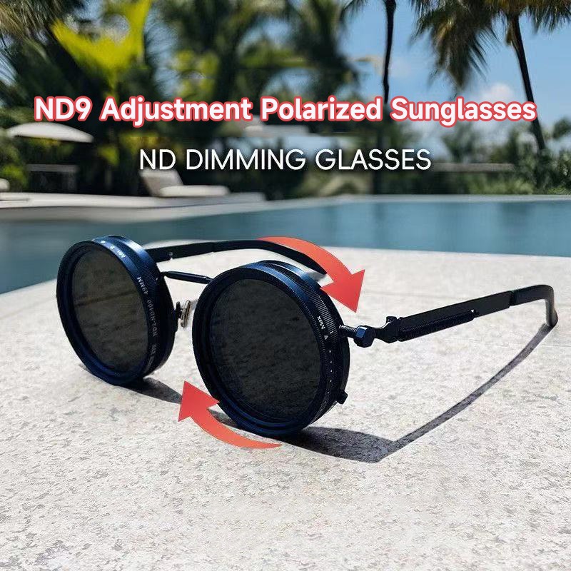 Lunettes de soleil rétro ND9 anti-UV rondes, à gradation réglable 1~9, pour hommes et femmes, style punk, pour activités de plein air, pêche et conduite