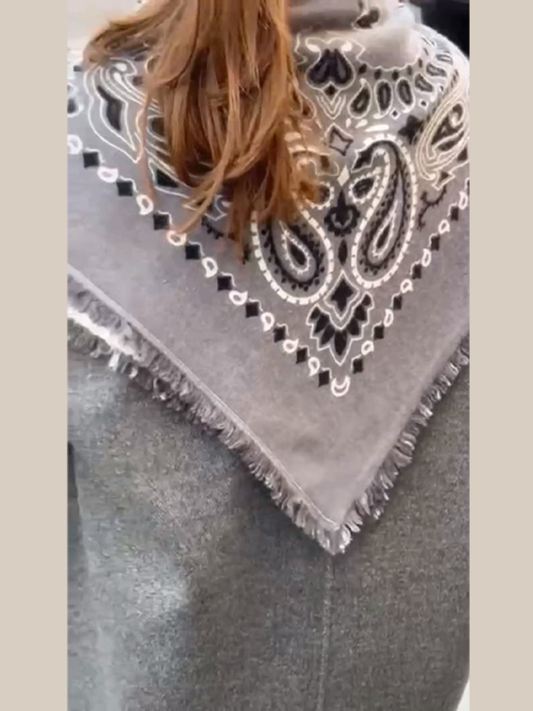 Foulard bandana vintage uni à motif cachemire pour femme, carré, avec franges, passe-partout, style rétro, bandeau, accessoire pour cheveux 2026