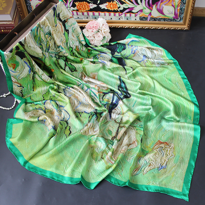 Écharpe carrée de mûrier pour femme, bord enroulé à la main, châle naturel, foulard, accessoires de tenue de soirée, 110cm, 100%