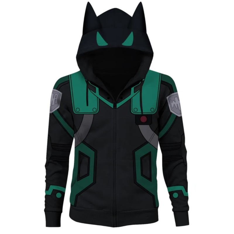 Costume de cosplay Anime My Hero School Midoriya Izuku, sweat-shirt à capuche vert pour homme, décontracté pour tous les jours et les fêtes