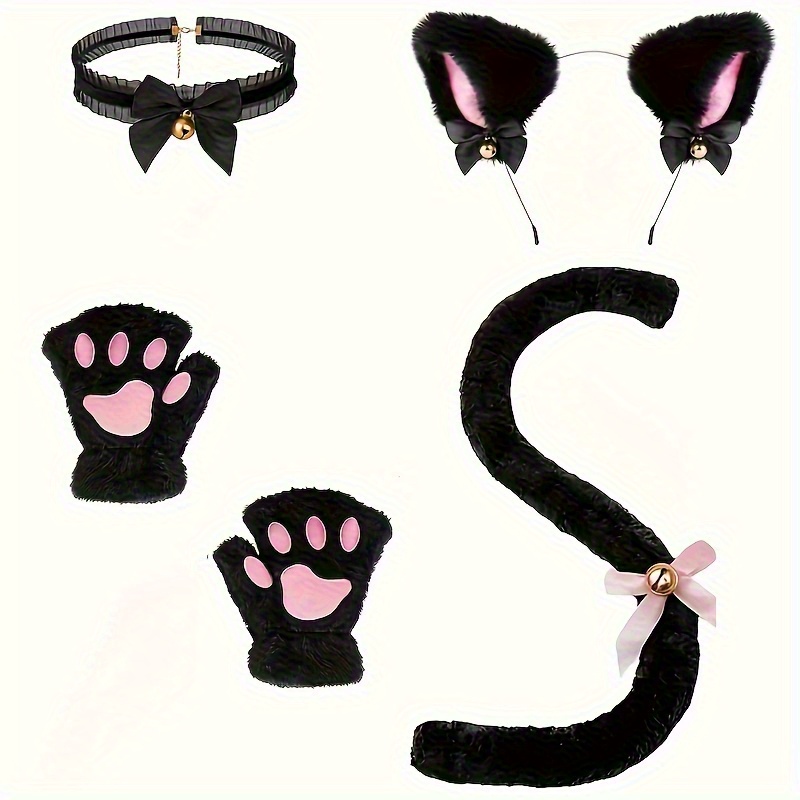 5 ensembles de tenues pour chat mignon : comprenant bandeau, gants, col et queue, tenue pour chat noir et blanc. Très adapté aux animaux