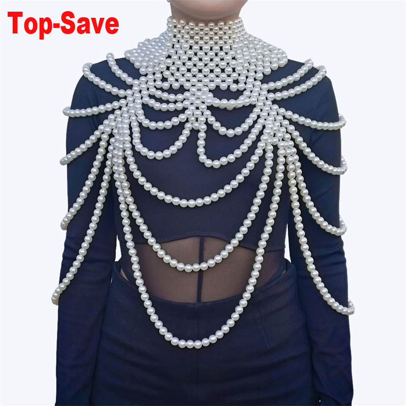 Femmes perle châle colliers corps chaîne Clubwear Cocktail débardeurs Sexy perlé soutien-gorge châle gland fête haut court grandes vêtements