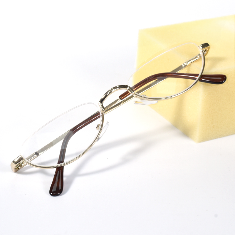 Lunettes de lecture rondes vintage à monture dorée pour hommes, demi-monture ronde pour femmes, anti-lumière bleue, avec charnière à ressort +125+175+225
