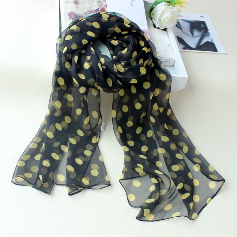 Écharpe à pois pour femmes, écharpe en mousseline de soie, bandeau doux pour la tête, protection solaire d'été, châle de climatiseur