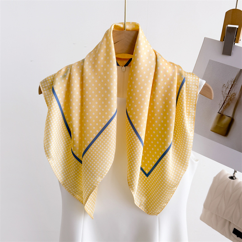 Foulard carré en soie rétro à pois pour femmes, 70cm, bandeau doux, Hijab, bandeau pour dames, sac, rubans, foulard en Satin