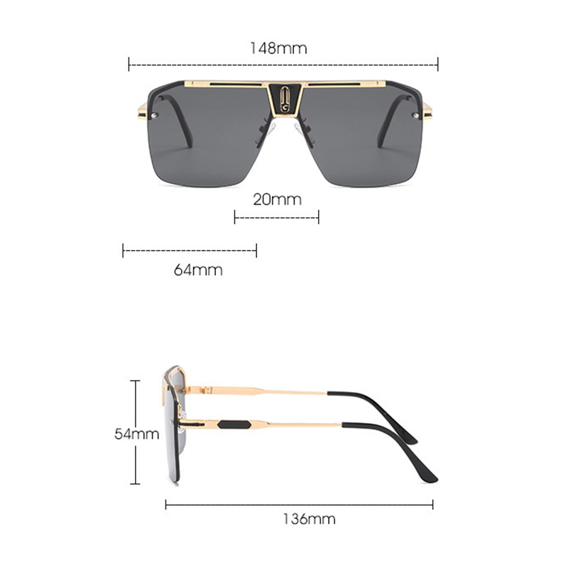 Lunettes de soleil carrées dégradées pour hommes et femmes 2026 – Design vintage tendance, surdimensionnées sans monture, protection UV400