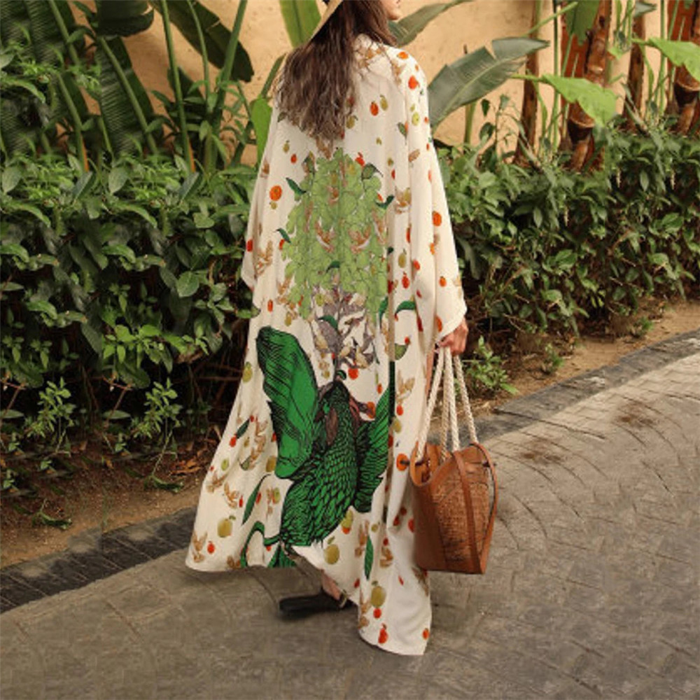 Kaftans à imprimé floral pour femme, tuniques féminines, couvre-maillot de plage, tenues de plage maxi été 2026, robes kaftan pour femmes