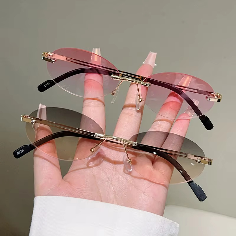 Lunettes de soleil ovales sans monture tendance, dégradées, pour hommes et femmes, design vintage, décontractées, mode, magnifiques lunettes de soleil
