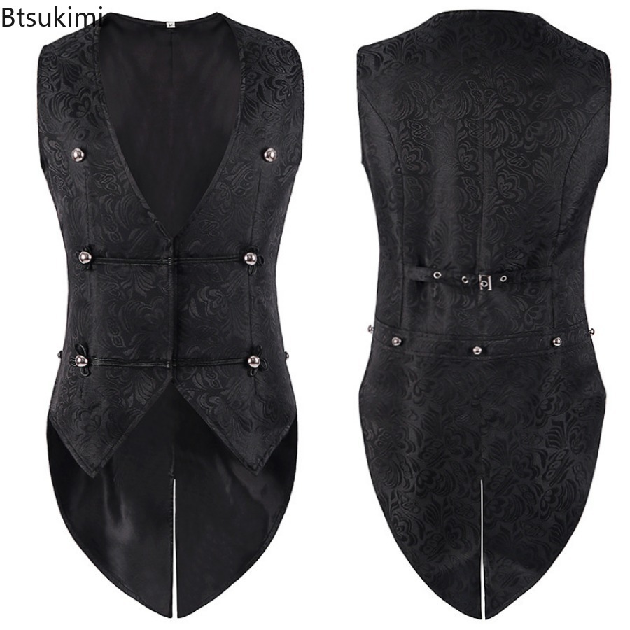 Vestes gothiques médiévales pour hommes, gilets Jacquard Vintage, Costumes de Cosplay Steampunk, gilets de smoking Slim à Double boutonnage, hauts pour hommes