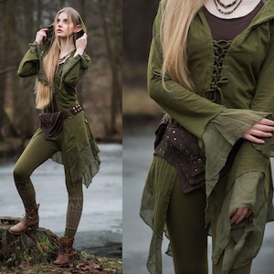 Cape d'elfe enchantée Cape de lutin Costume de fée Cape verte forêt robe médiévale tenue de fée elfe Cosplay fantaisie Halloween