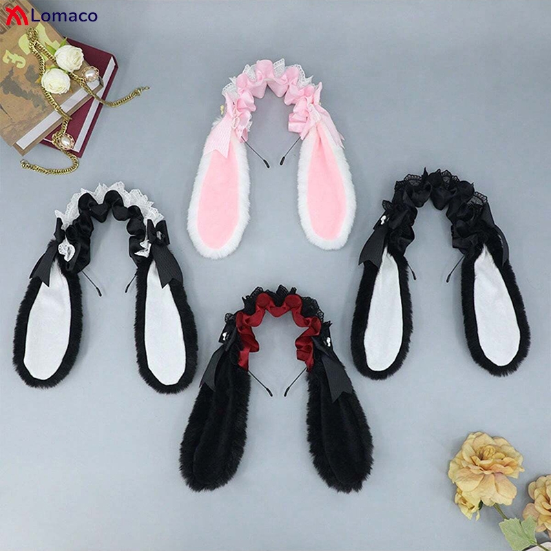 Bande de cheveux oreilles de lapin tombantes pour filles, bande de sauna Lolita, ruban de dentelle en peluche, bande dessinée, accessoires de cosplay, vêtements de sauna mignons, femmes