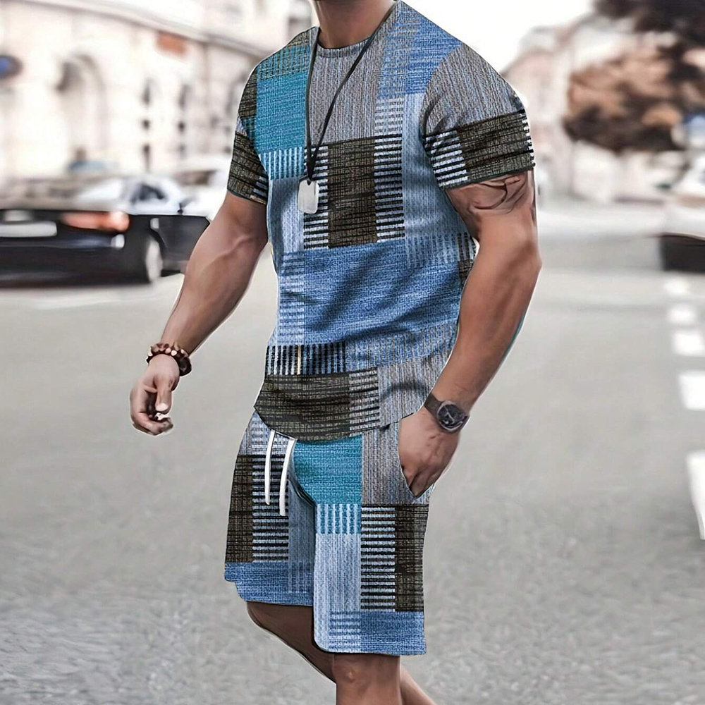 À la mode nouveaux hommes vêtements de sport à manches courtes Shorts costume t-shirt style décontracté Shorts ensembles rétro Cool respirant été deux pièces ensemble