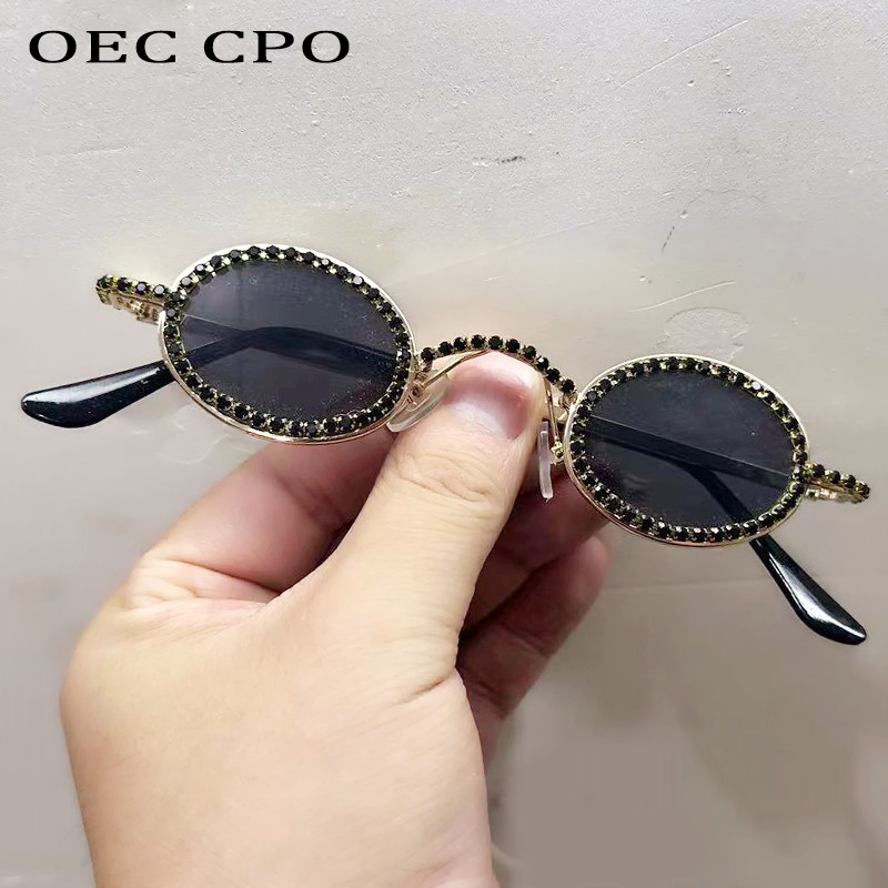 Lunettes de soleil rondes en diamant pour femmes, marque de luxe, strass, tendance Punk, Ins, mode populaire, petites nuances