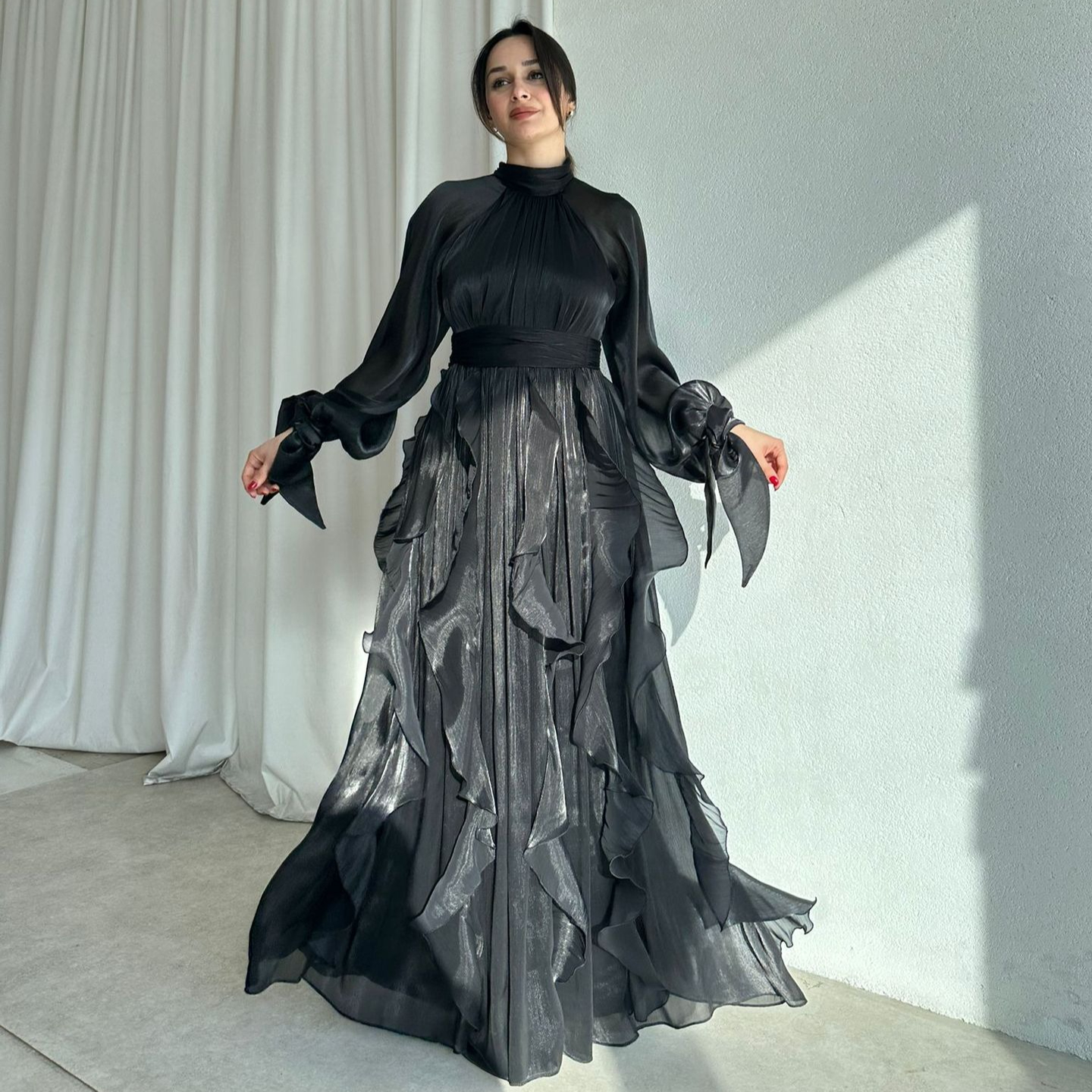 Robe de fête musulmane pour femme, Abaya, Jalabiya, Kaftan, Robe longue arabe, style Dubaï, Maroc, avec volants, pour l'Aïd et le Ramadan