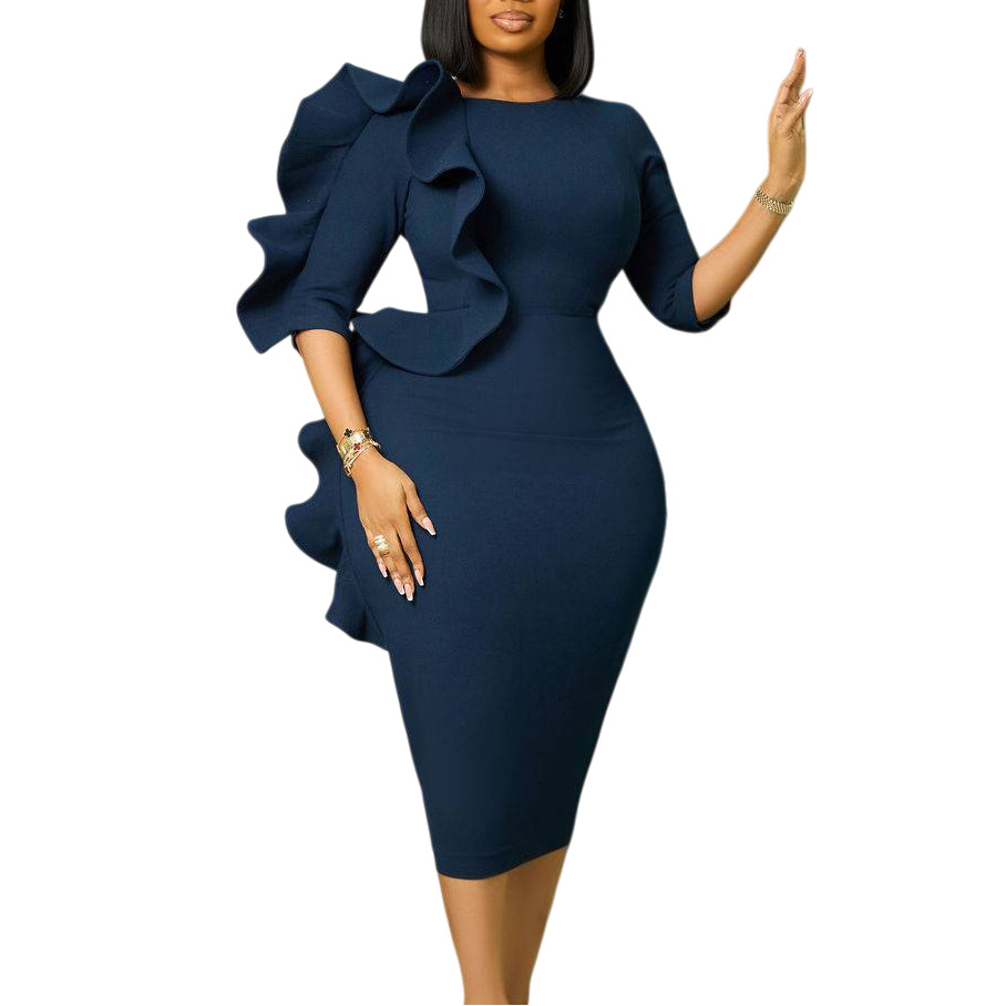 Robe mi-longue sexy pour femme 2026, style Y2K streetwear, élégante, avec empiècements, pour soirée, travail ou nuit, col rond, volants fins