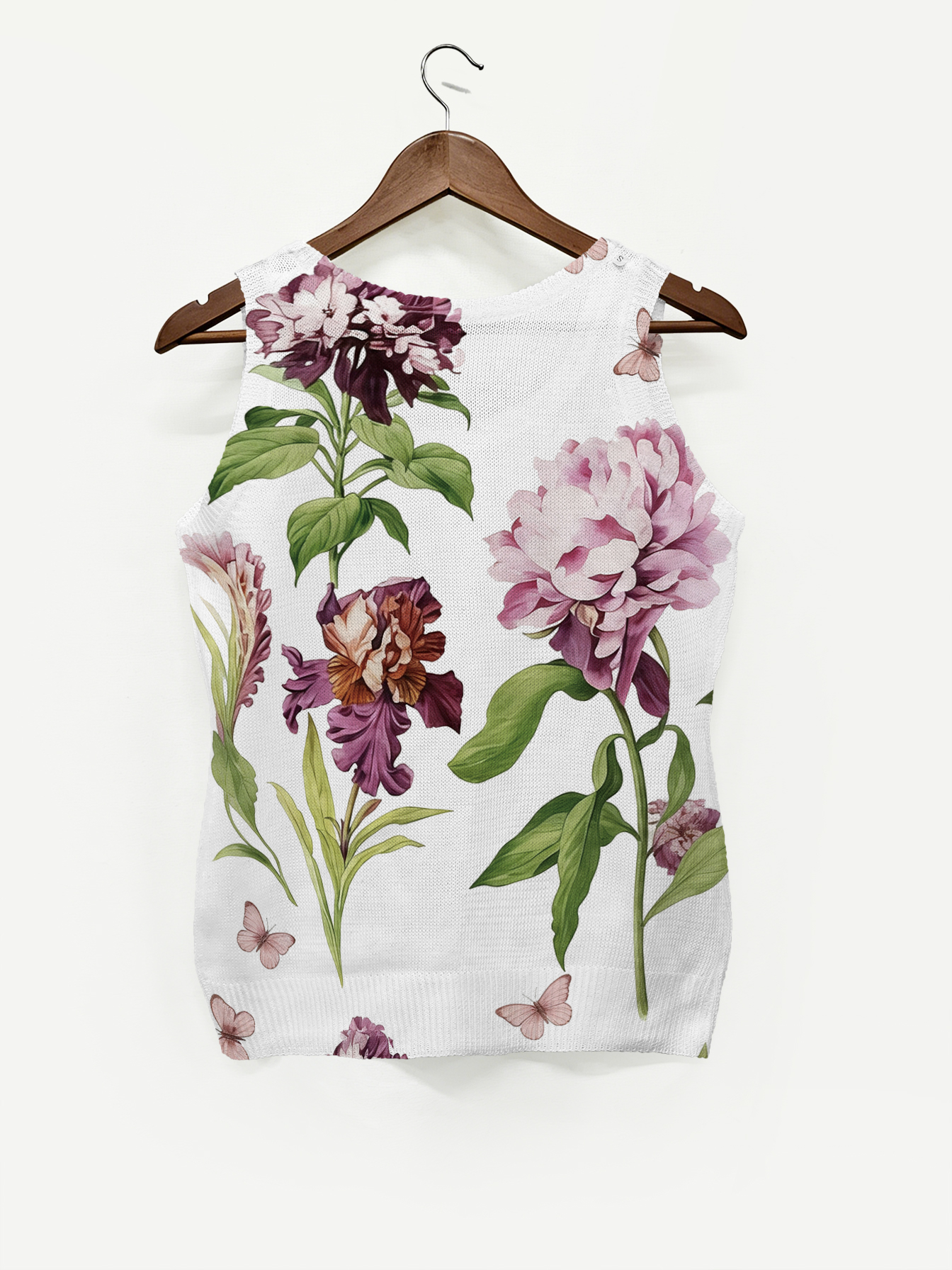 Débardeur d'été à imprimé floral pour femme - Gilet décontracté sans manches en maille, camisole botanique esthétique respirante pour la randonnée en extérieur