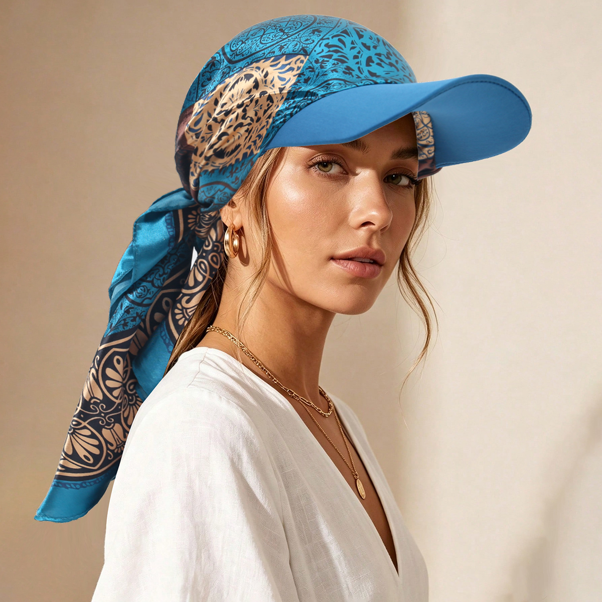 Hijab musulman pour femme, foulard à bords à nouer soi-même, chapeau de soleil, bonnet de chimiothérapie, protection solaire, idéal pour la plage et les vacances