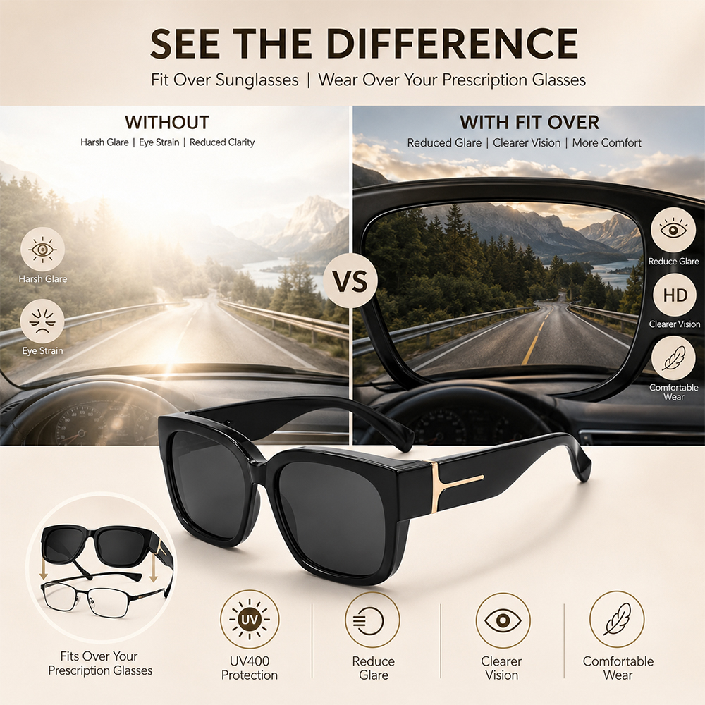 Lunettes de soleil polarisées à porter par-dessus des lunettes pour femmes, lunettes de soleil carrées surdimensionnées pour la conduite et les activités de plein air, protection UV400