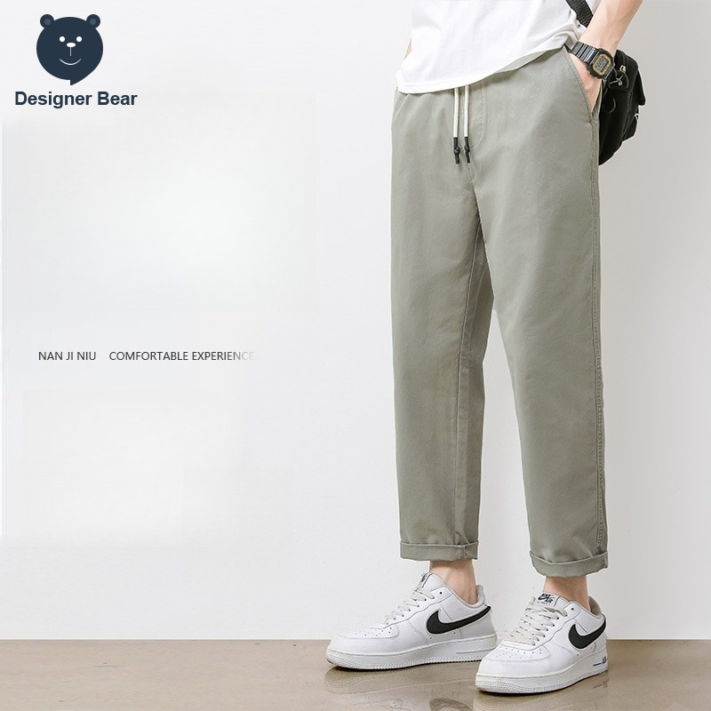 Pantalon chino décontracté pour homme, été, haute qualité, 95% coton, respirant, couleur unie, taille élastique, style Amekaji
