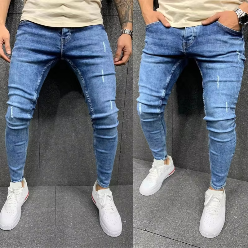 Hommes noir jean coupe ajustée qualité gris décontracté homme jean pantalon coupe maigre hommes pantalon Hip Hop Streetwear coton Denim pantalon