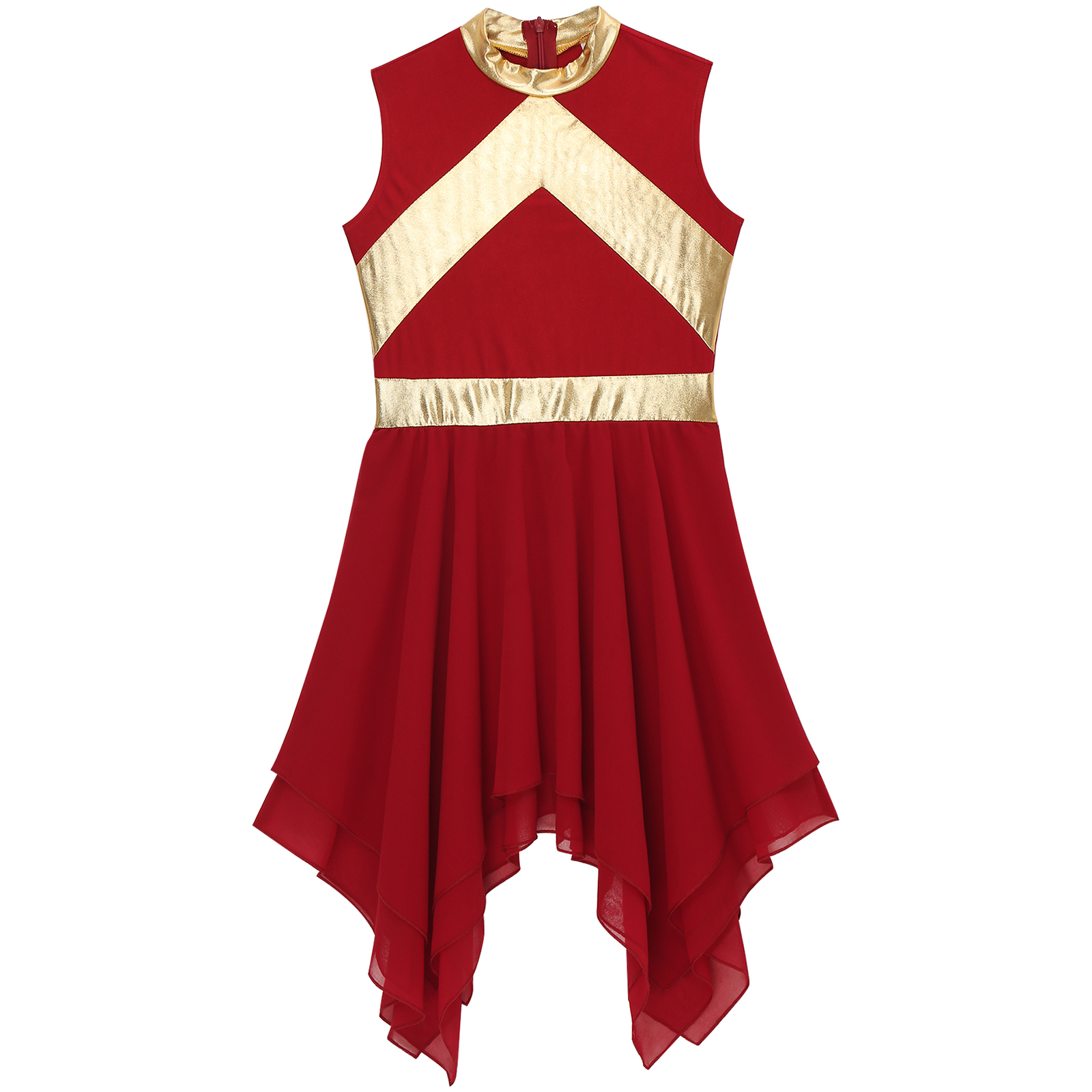 Robe de danse lyrique liturgique pour enfants filles, robe de louange métallique Colorblock, Costume de célébration du culte du esprit