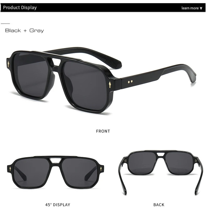 Lunettes de soleil carrées vintage à double pont pour hommes, verres transparents effet océan, lunettes tendance pour femmes avec rivets, protection UV400, Gafas De Sol