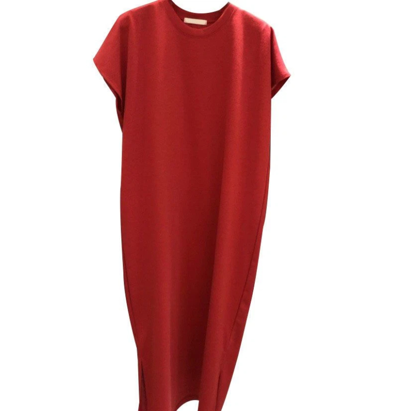 Robe T-shirt décontractée à manches courtes, col rond, coupe ample, couleur unie, style coréen, pour femme, été, mode, longueur midi