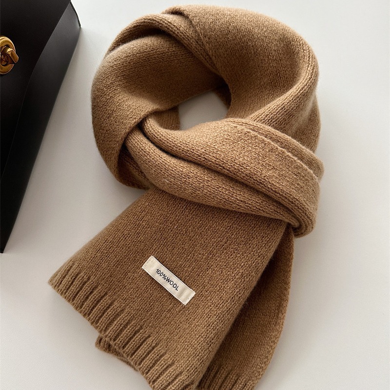 Écharpe en laine de coton pur australien 100% cachemire, couleur unie, polyvalente, tricotée chaude pour hommes et femmes, nouvelle collection automne et hiver
