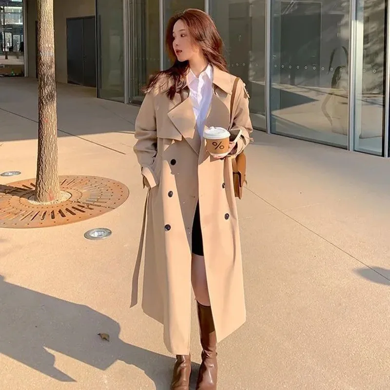 Manteau mi-long pour femme, coupe-vent noir, streetwear décontracté, double boutonnage, mode coréenne, élégant, ingent, At Tralike
