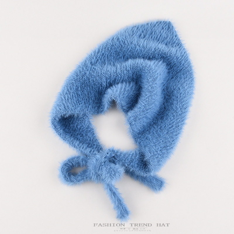 Foulard de style français pour femmes en automne et en hiver, chaud, peluche, fil tricoté, écharpe triangulaire, cravate mignonne, cravate, bandeau, chapeau