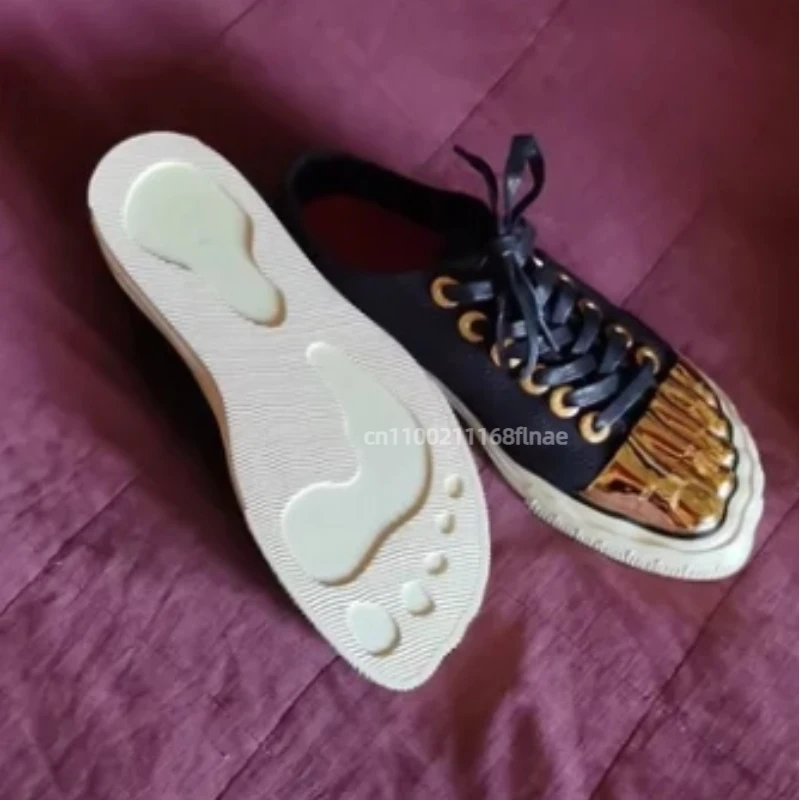 Chaussures de planche à bout doré pour hommes et femmes, chaussures plates en tissu à lacets pour adultes, chaussures de spectacle sur scène de danse de rue haut de gamme