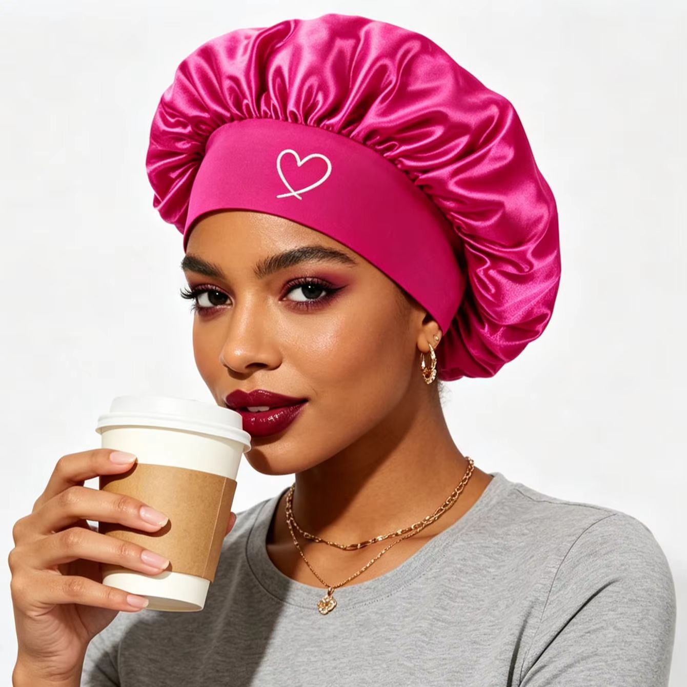 Bonnet de nuit en satin pour femmes, motif imprimé à la mode, bonnet de sommeil élastique à large bord, soyeux, pour la protection des cheveux, Dai