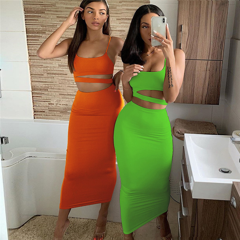 Robe Longue Élégante pour Femme, Tenue de Soirée, Vêtements Féminins, Sexy, Plissée, Évidée, Deux Pièces